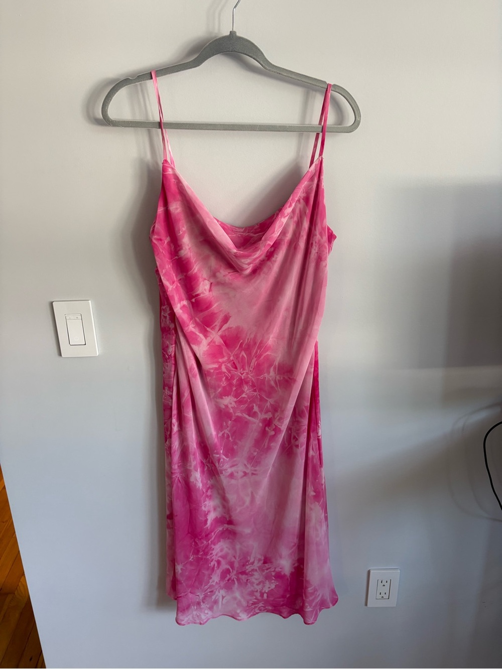 Pink Tie-Dye Cowl Neck Midi Slip Dress